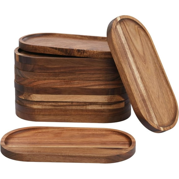 12 Pcs Wooden Serving Tray for Food Appetizer 10 inch Serving Platter Oval Serving Board Cheese Fruit Cake Dessert Snack Platter Tray