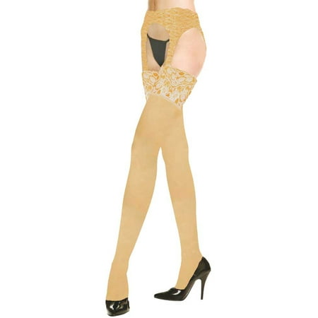 

Beige Lace Back Seam Garter Belt Thigh High Stockings