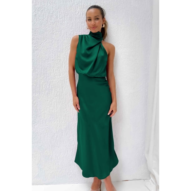 Vestido de satén para mujer con cuello elegante Vestido elegante para mujer Vestido de noche ligero