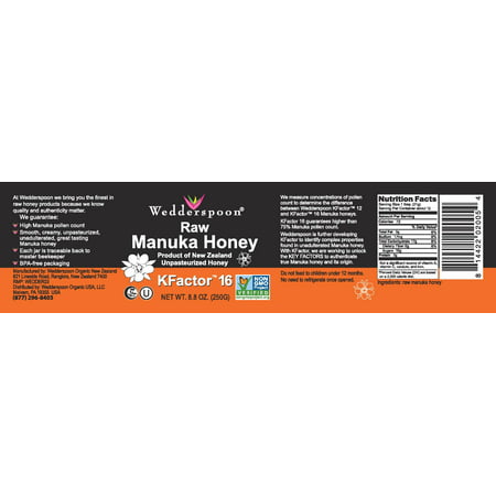 Wedderspoon 100% Raw Premium Manuka Honey KFactor 16+, 8.8 (Best Manuka Honey Brand)
