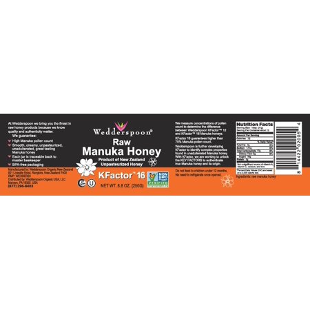Certified Organic Manuka Honey - Wedderspoon 100% Raw Premium Manuka Honey KFactor 16+, 8.8 Ounce