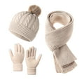 thumbnail image 2 of Knitted Hat Set of 3 Winter Warm Hat with Scarf and Gloves for Women Men, Outdoor Solid Color Knitted Hat Scarf Gloves Kit (Beige), 2 of 6