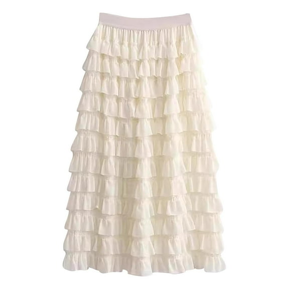Bovxnpu Plus Size Skirts For Women, Women's Long Maxi Skirts A Line Ruffle High Waisted Tiered Layered Mesh Skirt Petticoat, Womens Solid Puff Hem Mesh Skirt Free Size