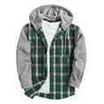 thumbnail image 2 of ZHANGDER Hoodies for Men Flannel Hooded Jacket Casual Button Down Plaid Shirt with Pocket, Z-Green XL, 2 of 5