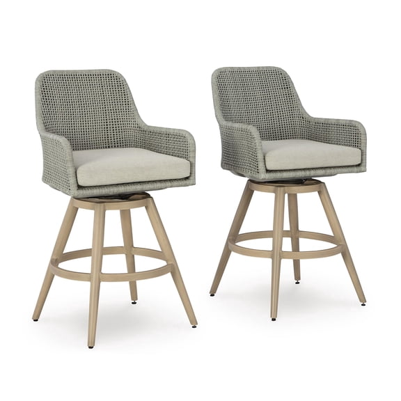 Signature Design by Ashley Seton Creek Light Gray Outdoor Barstool - Set of 2