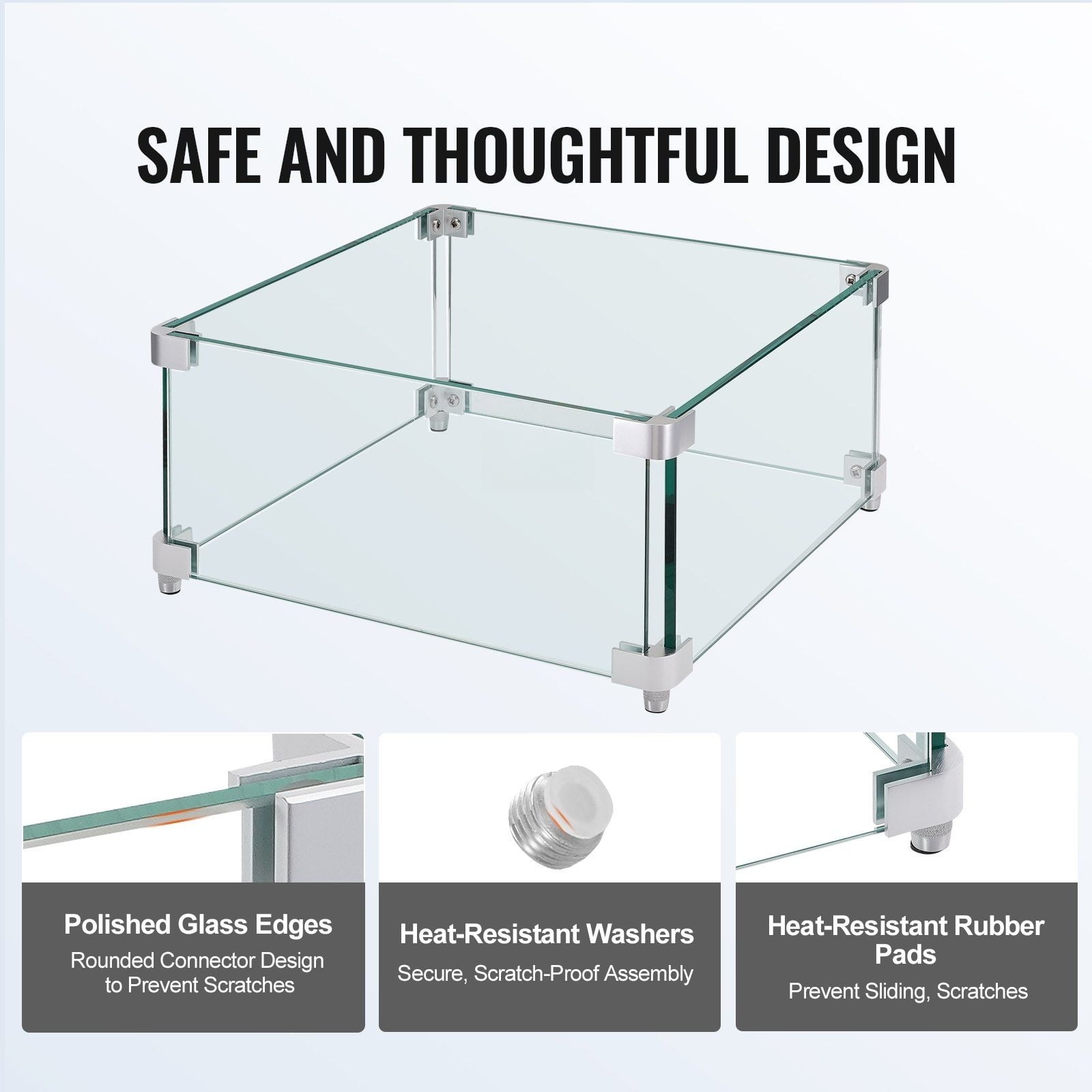CAFORKP Fire Pit Wind Guard - Clear Tempered Glass Panel with Bracket & Feet
