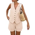 thumbnail image 4 of Women's Summer 2 Piece Outfits Sleeveless Button Down Lined Vest Shorts Matching Sets with Pockets Dressy Casual, 4 of 7