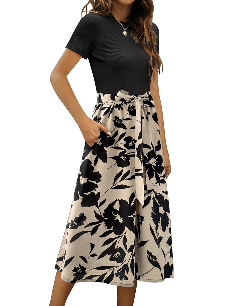 small print midi dresses Lifetime Ago Off White Mix Floral Scallop Midi Dress Large