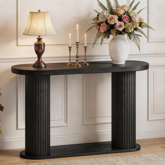 42.5 Inch Fluted Narrow Console Table with Storage Shelf, Behind Couch Entryway Sofa Table for Hallway Foyer Living Room