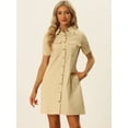 thumbnail image 2 of DARING DIVA Collared Short Sleeve Pocket Belt Button up Shirt Dress M Khaki, 2 of 6