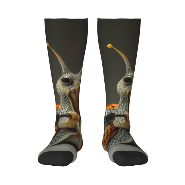 Fotbe Surreal Weightlifting Snail Calcetas Divertidas Estampadas para Hombre y Mujer, Calcetas de Algodón hasta la Rodilla para Caminar, Correr, Enfermería y Embarazo