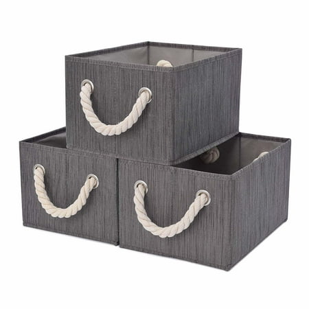 - StorageWorks Foldable Storage Basket, 3-Pack, Large, Taupe, Bamboo Style, Cotton Rope Handles
