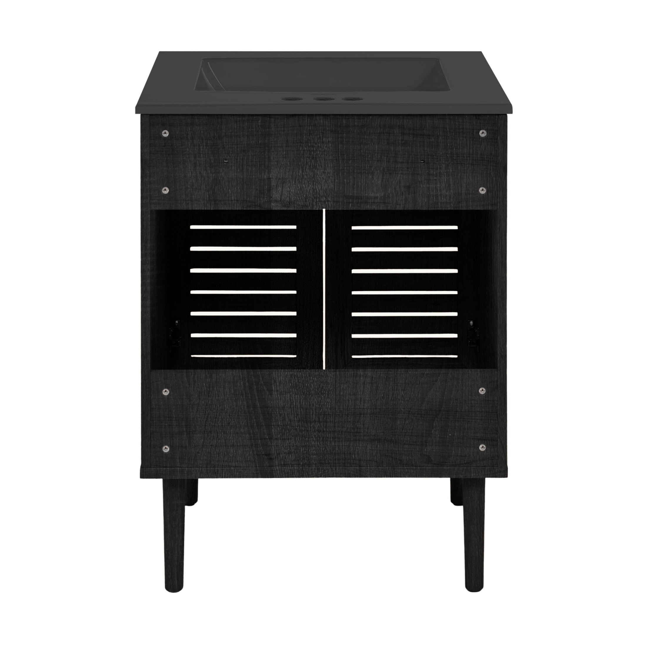 Bron 24" Freestanding Bathroom Vanity in Black Oak with Black 3-Hole Centerset Sink Top