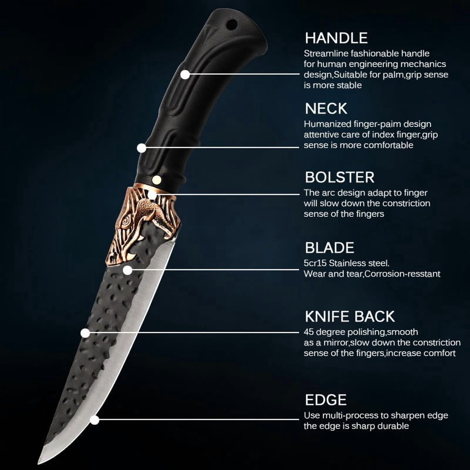 6PCS Stainless Steel Professional Kitchen Chef Knife Set Forged Handmade Meat Cleaver Butcher Knife Camping Knife Boning Utility Fish Vegetable Cutting Knife for Kitchen Convenience