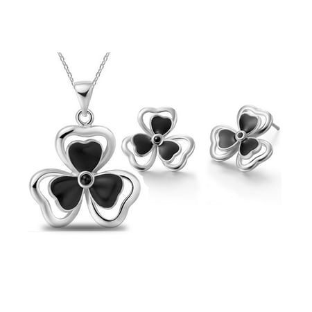Fashion Lucky Charm Clover Necklace and Earrings Set