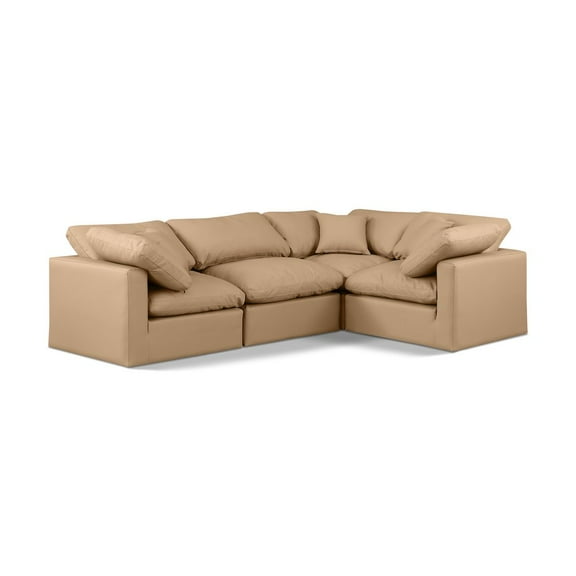 Meridian Furniture Indulge 123.5" Tan Vegan Leather L-Shaped Modular Sectional
