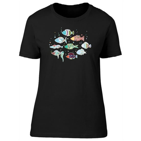 Cute Colorful Fish Doodles, Sea T-Shirt Women -Image by Shutterstock, Female XX-Large