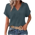 thumbnail image 2 of Diufon Womens Crinkle Gauze Blouse Rolled Short Sleeve V Neck Casual Loose Fitted Solid Color Summer Tunic Tops, 2 of 7