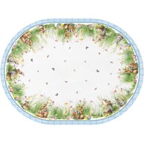 Easter Oval Tablecloth Easter Table Cloth Bunny Floral Easter Eggs Oval Tablecloths Stain-Resistant Wrinkle Free Polyester Fabric Table Cover for Easter Decoration 54x72 Inch