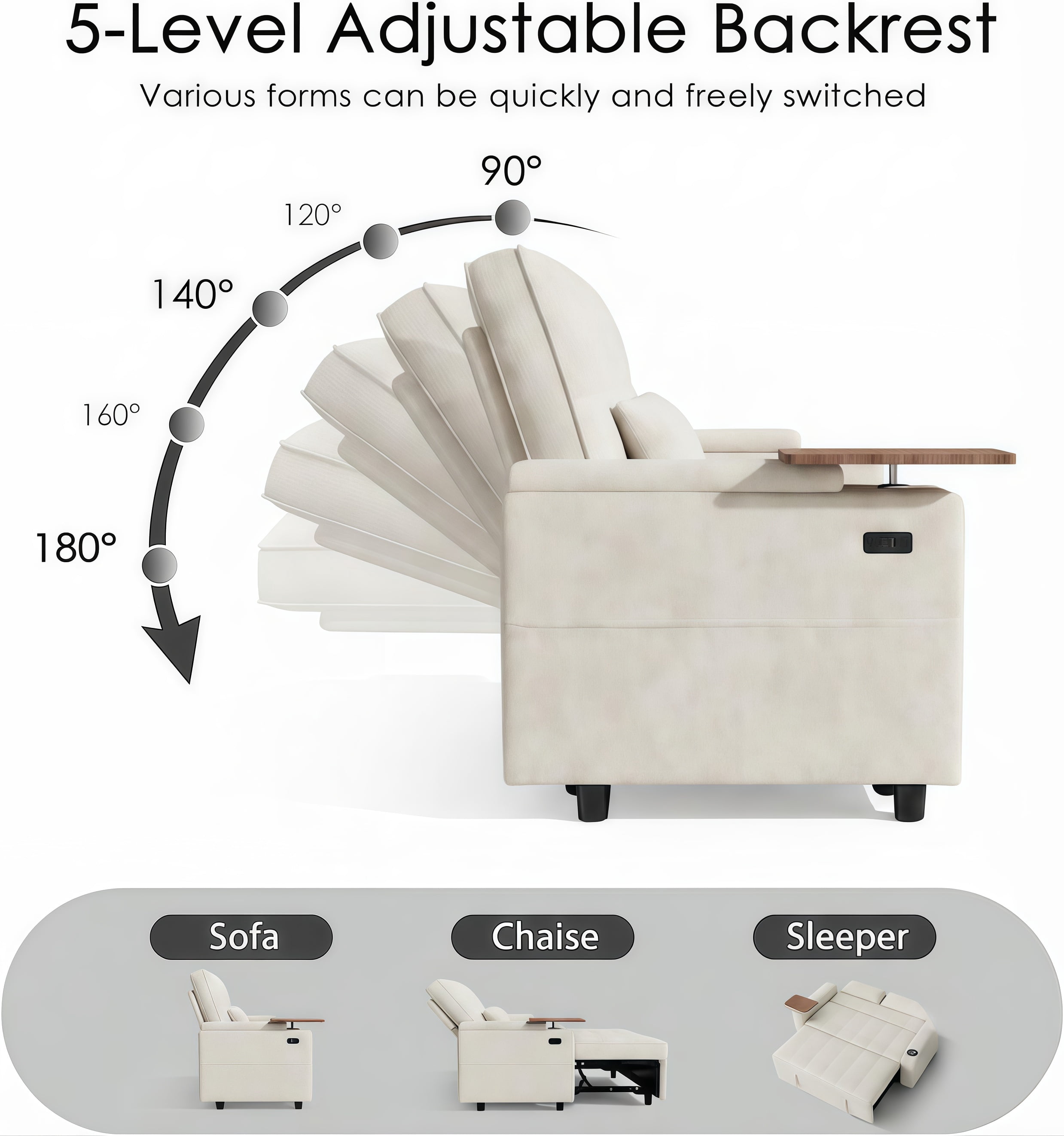 ShiKeyi 65" 3-in-1 Convertible Sofa Bed, Pull Out Loveseat with Chenille Fabric/Hidden storage space/Cup holder, Sleeper Sofa Bed for Living Room, Beige