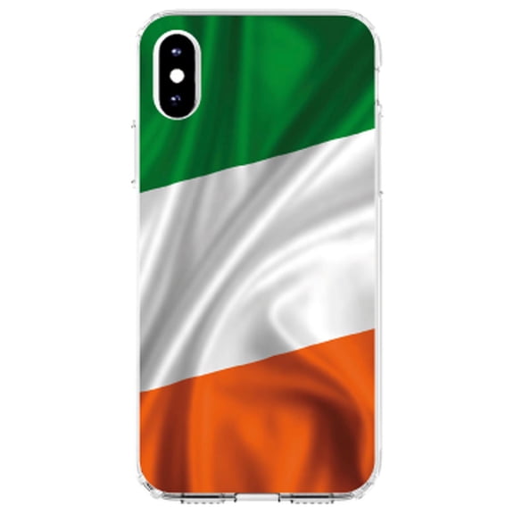 DistinctInk Clear Shockproof Hybrid Case for iPhone XS Max (6.5" Screen) - TPU Bumper, Acrylic Back, Tempered Glass Screen Protector - Ireland Waving Flag - Show Your Love of Ireland