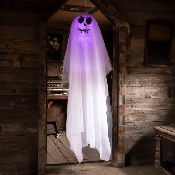 Morris Costumes 5.4 ft Light-Up Smiling Ghost Hanging Decoration - White