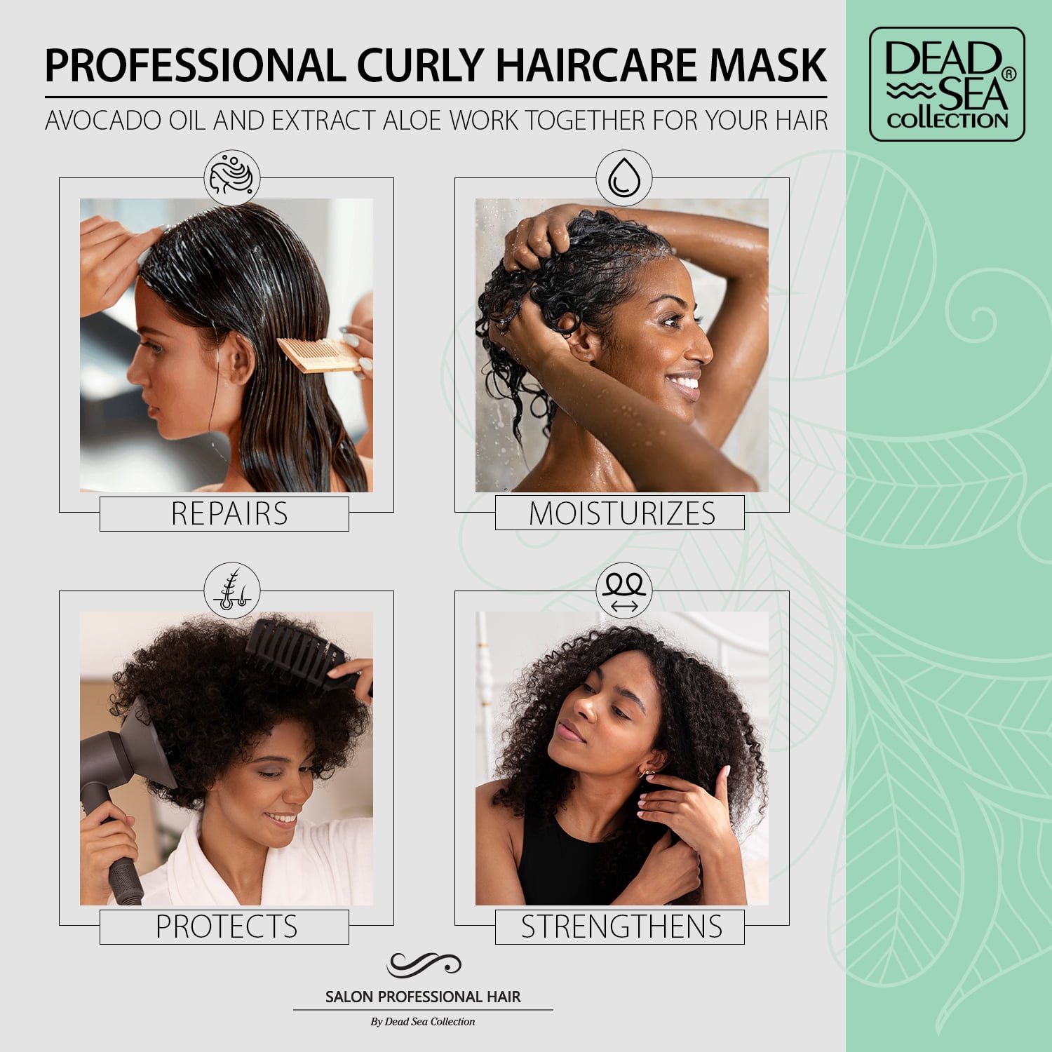 Dead Sea Collection Hair Mask for Curly Hair - with Avocado, Aloe and Nourishing Dead Sea Minerals - Repair, Strengthens and Moisturizes Hair - 16.9 fl. Oz