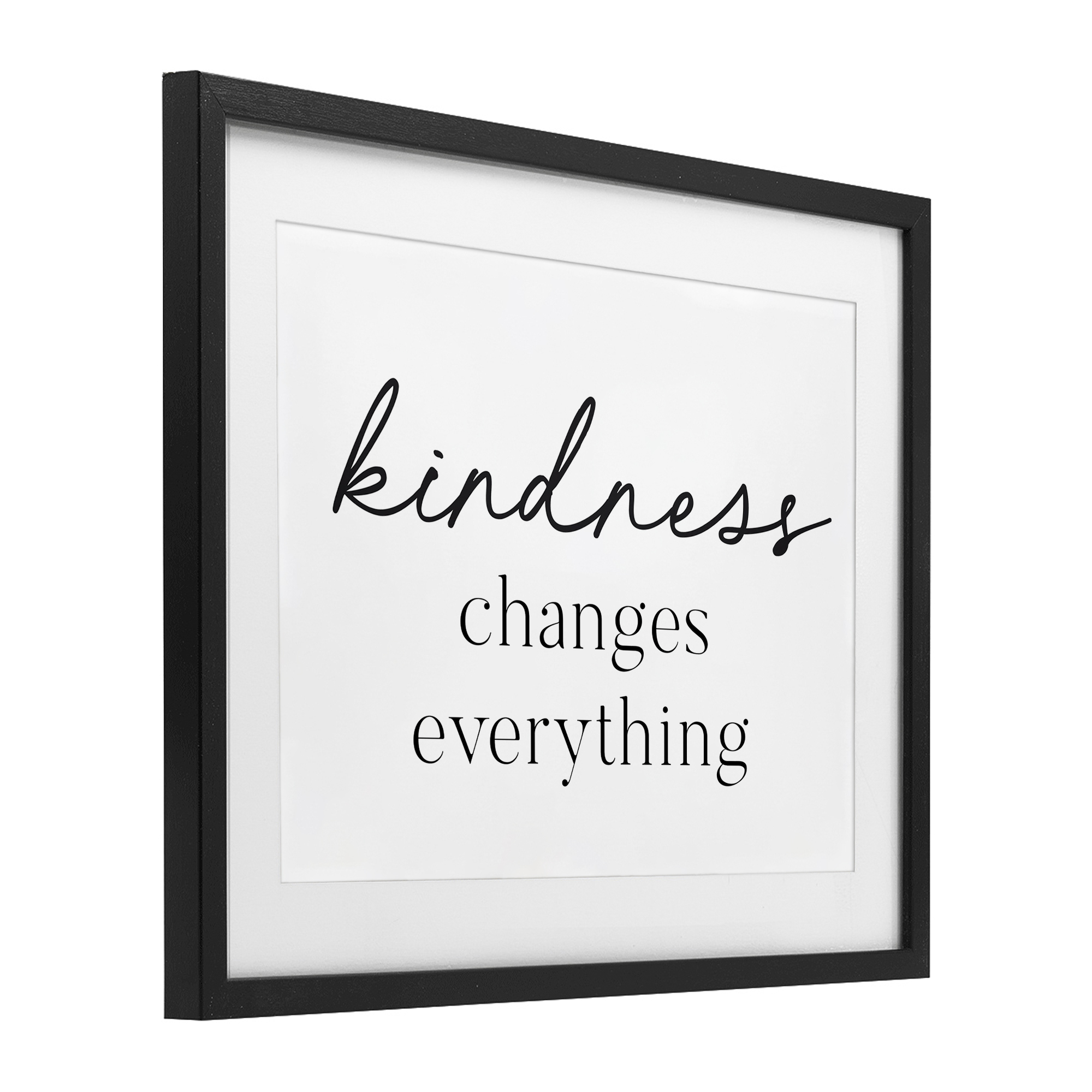Kindness Changes Everything Black Framed Print Under Glass, design by Lettered and Lined