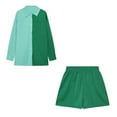 thumbnail image 4 of Pyhlmscde Women's Spring/Summer Fashion Set Casual Color Blocked Single Breasted Shirt Elastic Shorts Two Piece Set, Linen Shorts Set, Zeagoo Button Down Shirts for Women, Coord Sets for Women Summer, 4 of 4