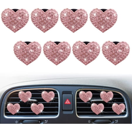 8 Pcs Bling Heart Air Vent Clips, Crystal Heart Car Air Fresheners Vent Clips Car Diffuser Vent Clip Rhinestone Car Decoration Car Interior Decor Cute Car Accessories for Women Girls(Pink)