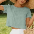thumbnail image 6 of RQYYD Womens Round Neck Short Sleeve Cropped Blouse Casual Loose Fit Top for Summer Daily Wear, 6 of 7