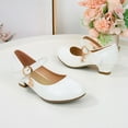 thumbnail image 6 of Quealent Girls Mary Jane Dress Shoes Low Heel Glitter Patent Bow Kids Party Wedding Flower Girl School Shoes(Toddler/Little/Big Kid) White for Size 1.5, 6 of 9