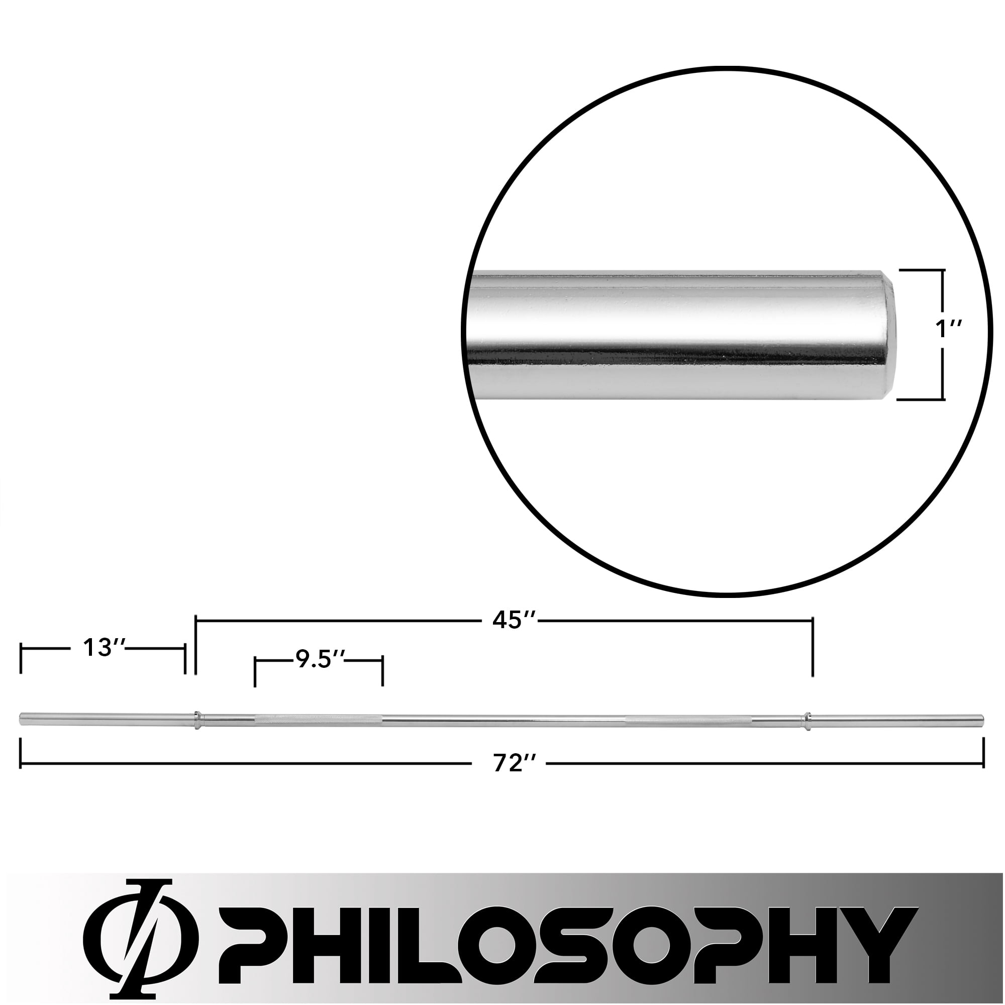 Philosophy Gym 1" Standard Weightlifting Barbell, 6 FT Straight Bar with Smooth Sleeves