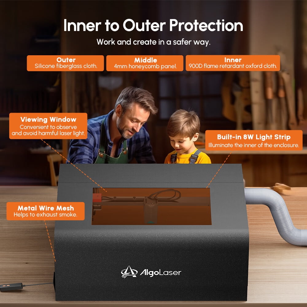 Algo Enclosure for Engraver, Fireproof and Dustproof Protective Cover for Most Engraving Cutting Machine, Insulates Against Smoke and Odor, with Exhaust Fan, 32.67"x28.74"x15.55"