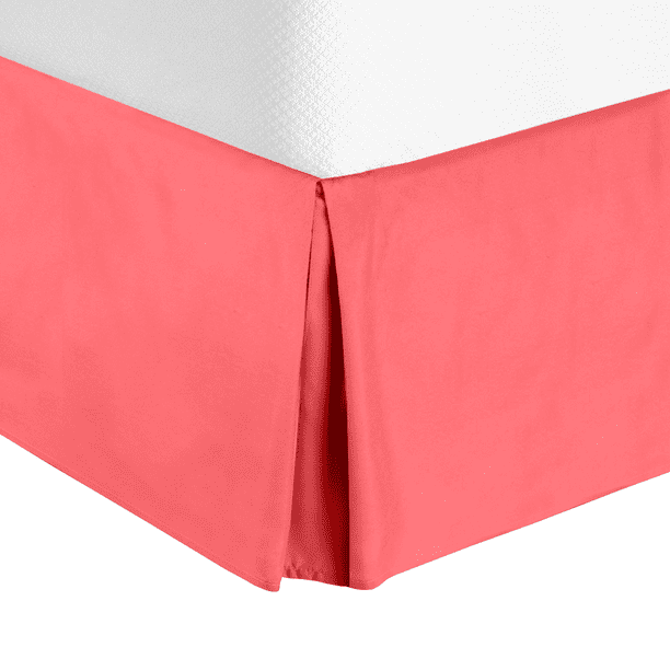 14" Tailored Pleated Bed Skirt Dust Ruffle, Queen, Coral Pink, by Clara