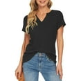 thumbnail image 6 of LoyisViDion Women'S Summer Fashion Tops Knit Short Sleeve Tunic Top V-Neck Loose Shirt Black 6(M), 6 of 7