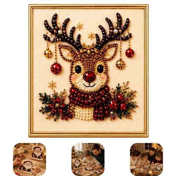 DIY Christmas Pearl Diamond Painting Art Kit with Frame, Gemstone Pearl Bead Dots Art Craft Set, Beginner Friendly Adult DIY Project, 5 Festive Designs, Christmas Indoor Wall Decoration,1pc D