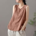 thumbnail image 1 of JMKQLZ Ladies' Fashionable Solid Color Cotton And Linen Round Neck Loose Ves Top, 1 of 6