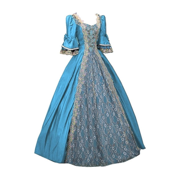 Lovskoo 2024 Gothic Renaissance Dress for Women Long Dress Party Women's Medieval Rococo Masquerade Ball Gown Light Blue