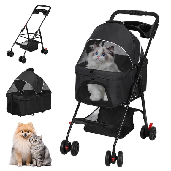 SHUO Y - Detachable Foldable Pet Stroller with Removable Travel Carrier, Lightweight 4-Wheel Cat Dog Walking Stroller Supports 8 Kilograms Max Load