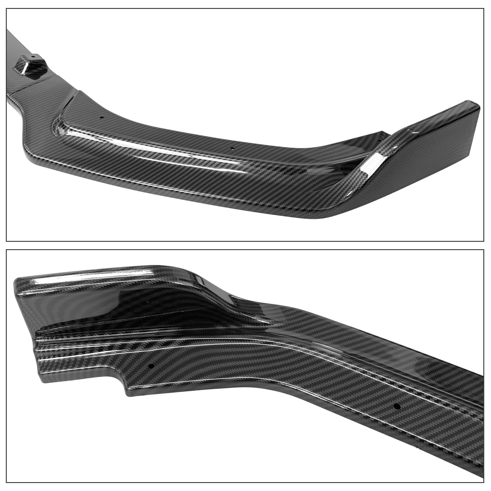 Ikon Motorsports Front Bumper Lip Compatible With 2018-2024 Infiniti Q50 Base/Non-Sport Models Carbon Fiber Print PP Polypropylene 3PCS Add-On Front Lip Spoiler Splitter