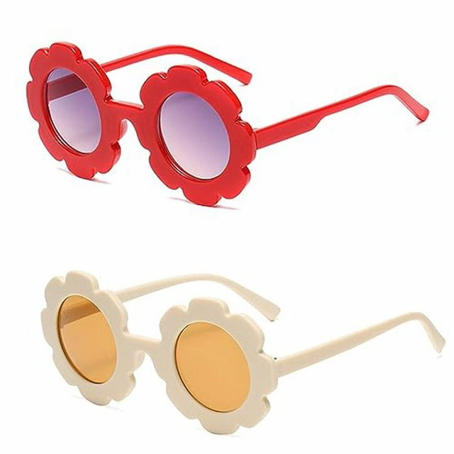 Decodeary Lot de 2/lot Lunettes de Soleil Rondes Mignonnes à Motif de Fleur de Soleil - Inodores et Enfants Filles Rouge+blanc Laiteux