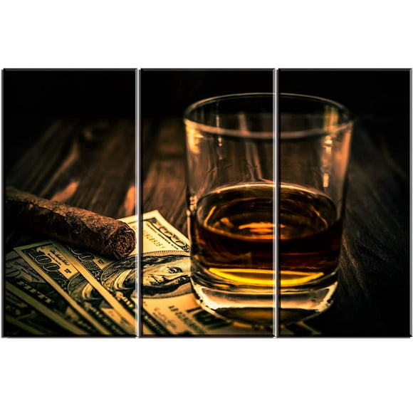 Art Mural Cigare et Vin pour Bar, PIY Peinture sur Toile Whisky (Décoration Maison Étanche, Support Monté Prêt à Accrocher, 24x36 Grand)