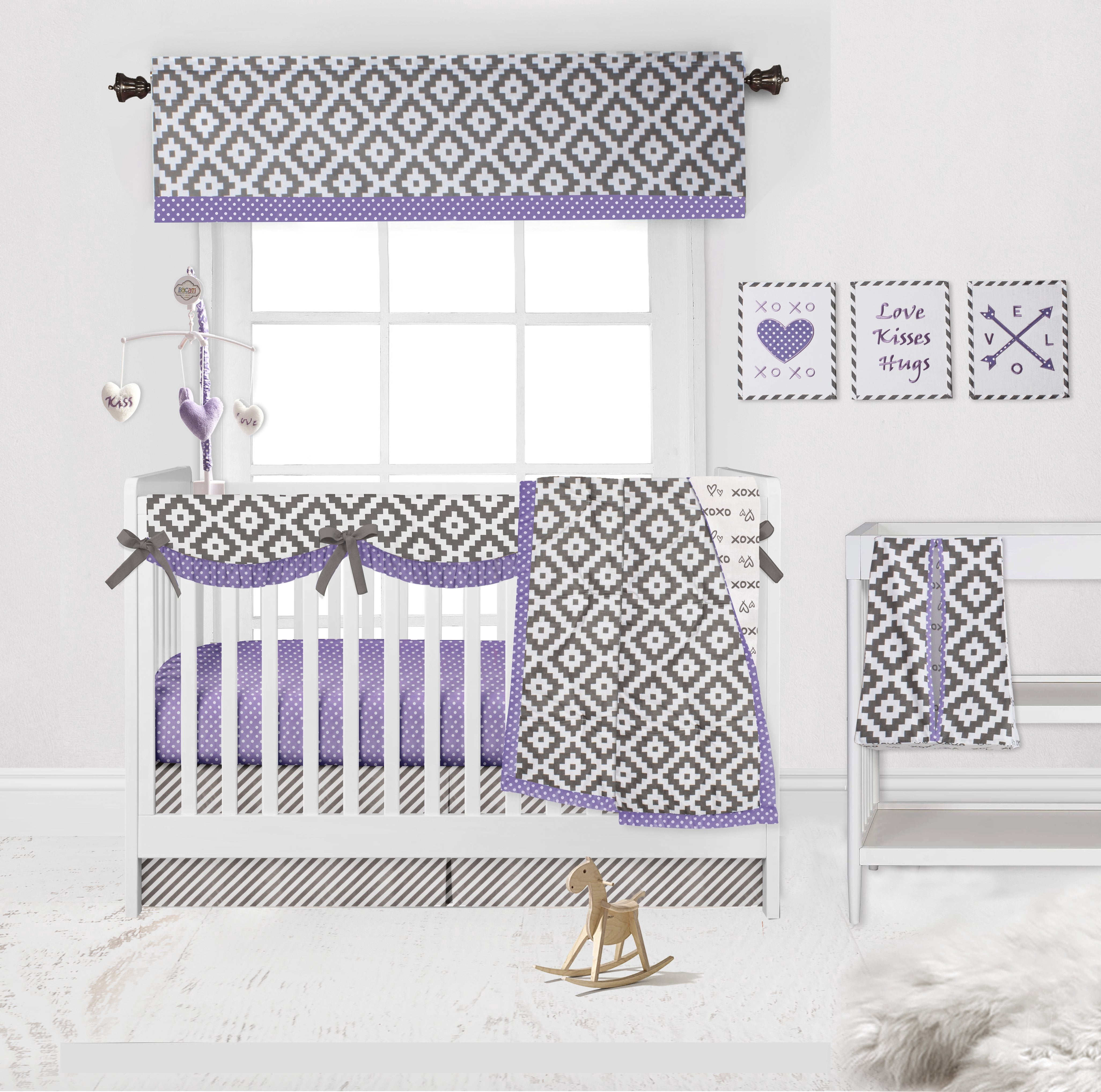 Bacati - Aztec Love Grey/Purple Musical Baby Crib Mobile