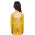 thumbnail image 2 of Haitryli Kids Girls Long Sleeve Sequins Ballet Jazz Hip Hop  Dance Crop Top Tassel Finger Holes Gymnastics Tee Shirt Blouse Gold 12, 2 of 7