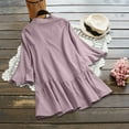 thumbnail image 4 of Dazajoo Women's Plus Size Solid Color T Shirts 2024 Dressy Trendy 3/4 Bell Sleeve Cotton Linen Summer Tops Casual Fashion V Neck Flowy Pleated Hem Blouse Tunic for Women,Pink,XL, 4 of 6