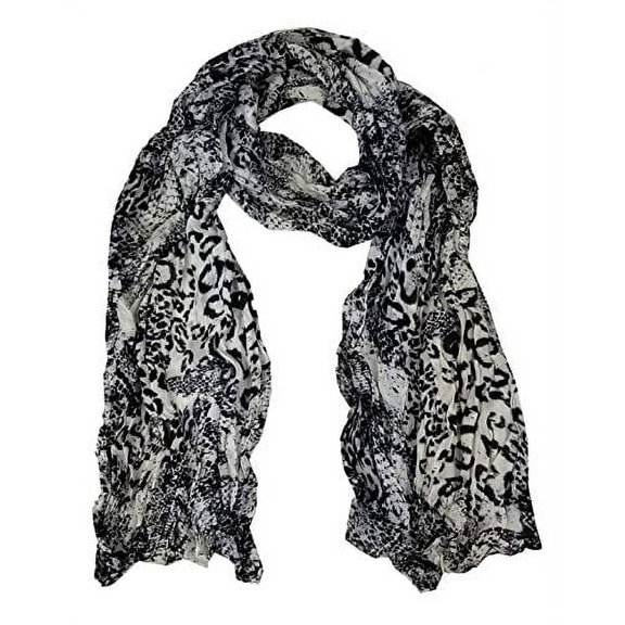 Pleated Animal Scarf Scarves for Women Girls Light Weight & Warm … (White)