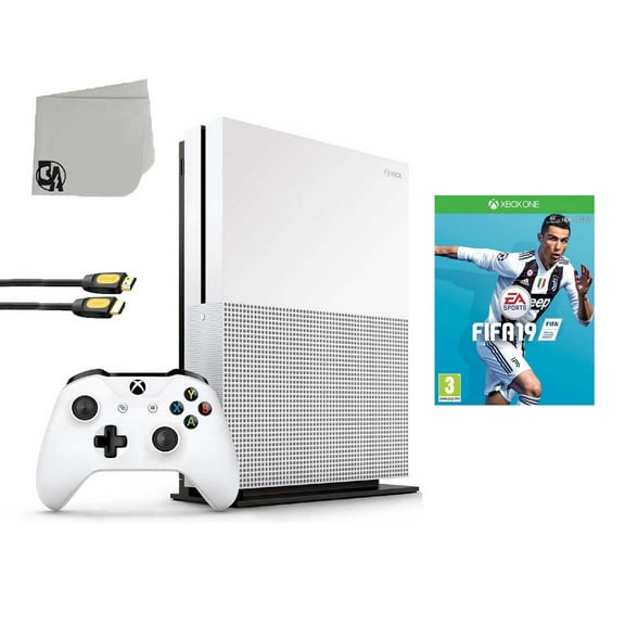 Pre-Owned Microsoft Xbox One S 500GB Gaming Console White with FIFA 19 BOLT AXTION Bundle Used