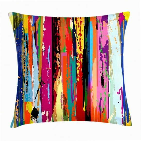 Housse de Coussin Expressionniste Arc-en-Ciel Vibrant - Housse de Coussin Décorative Art Abstrait - Accent Carré Multicolore - 16 Pouces X 16 Pouces - Motif Teinté