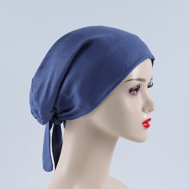 Women's Muslim Elastic Band Ethnic Hijab Solid Color Adjustable Small Cap Tube Cap Wrapped Turban Cap Lace Up